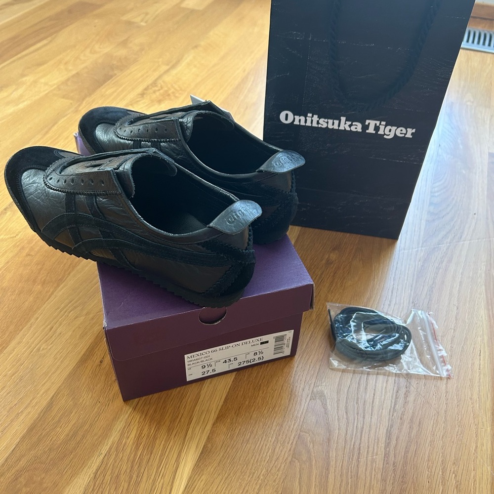 Onitsuka Tiger Mexico 66 black leather slip-on deluxe men 9.5 27.5 shoes